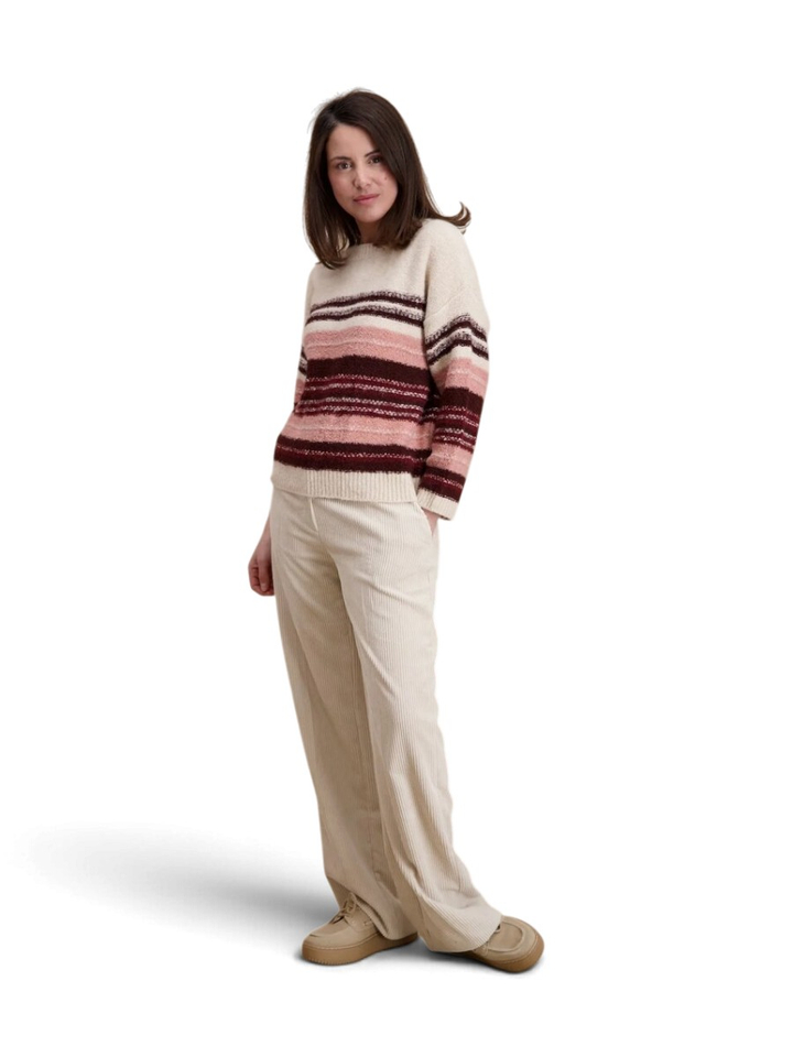 Ecru trui met multi-color strepen Signe Nature
