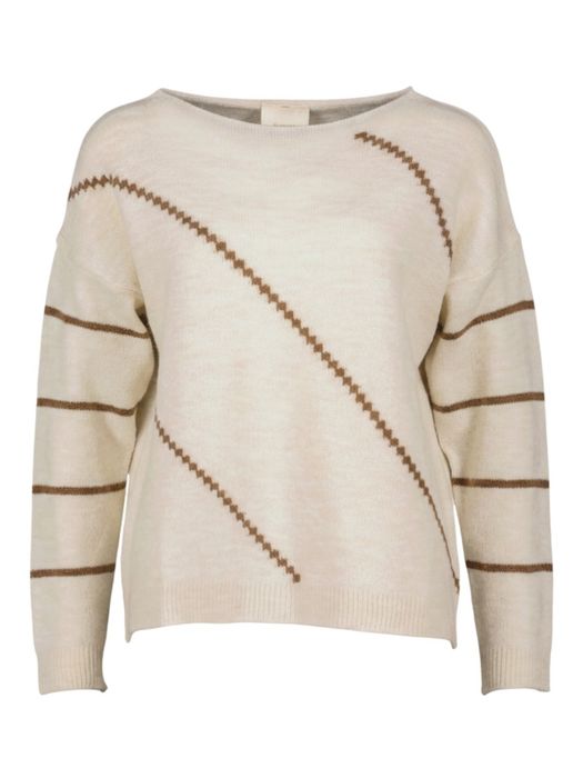 Beige pull met bruindetail Signe Nature