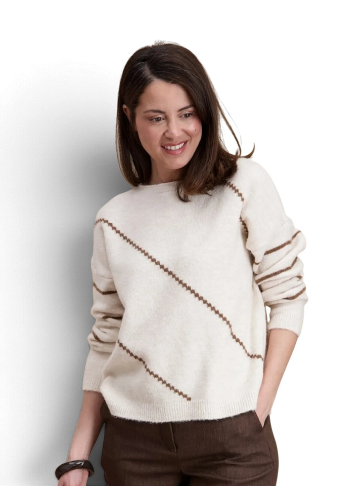 Beige pull met bruindetail Signe Nature