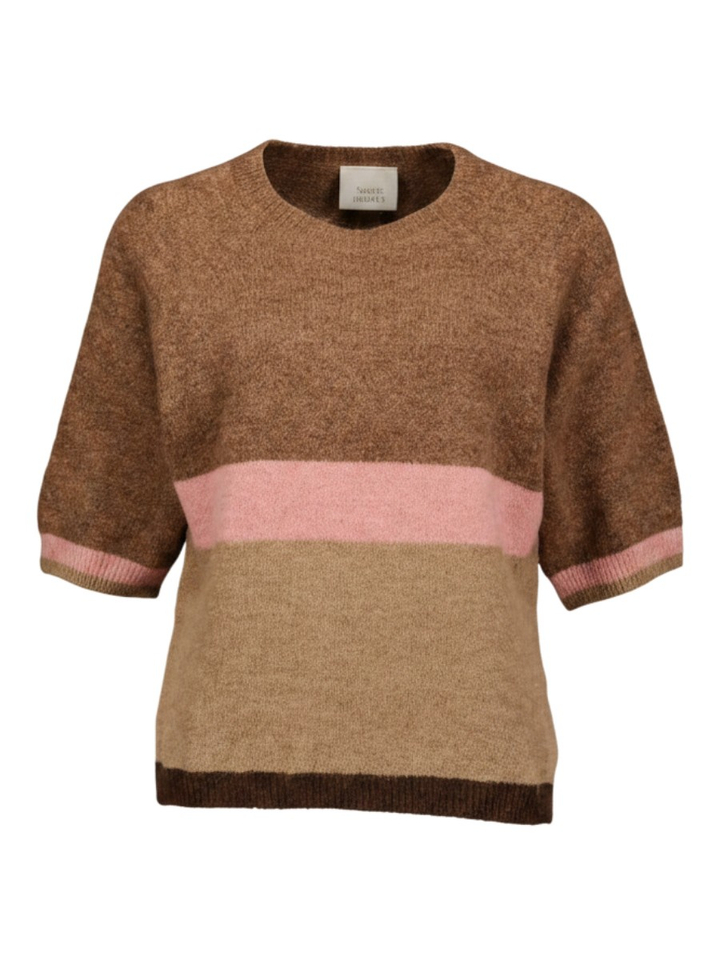 Beige gestreepte trui met korte mouwen Signe Nature 