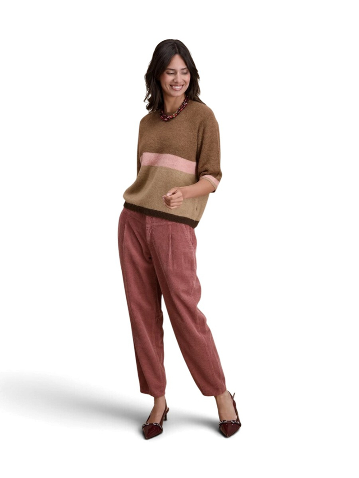 Beige gestreepte trui met korte mouwen Signe Nature