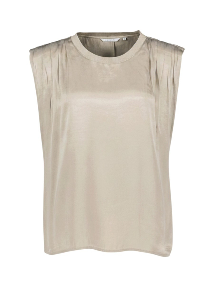Beige T-shirt met geplooide schoudervulling zonder mouwen Yaya