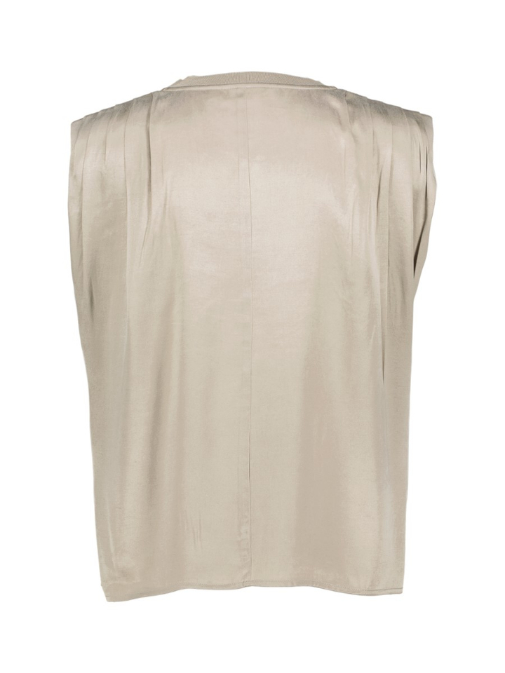 Beige T-shirt met geplooide schoudervulling zonder mouwen Yaya