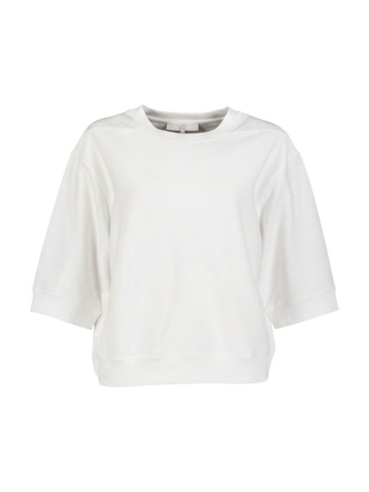 Witte t-shirt met brede ribgebreide boorden Yaya