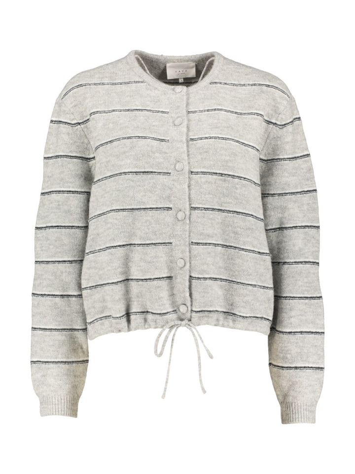 Grijze gestreepte cardigan met strikdetail YAYA