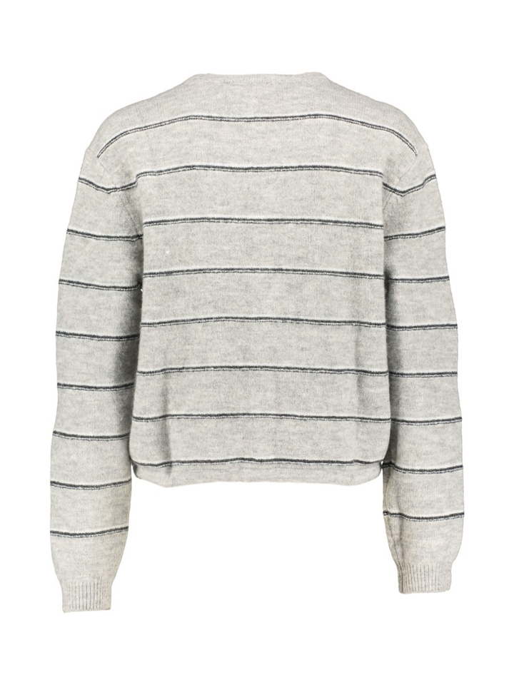 Grijze gestreepte cardigan met strikdetail YAYA