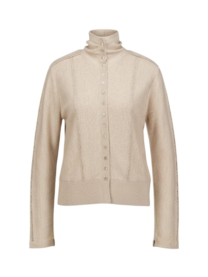 Beige gebreide pull met hoge kraag en knoopsluiting Yaya 