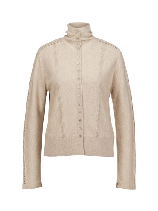 Beige gebreide pull met hoge kraag en knoopsluiting Yaya