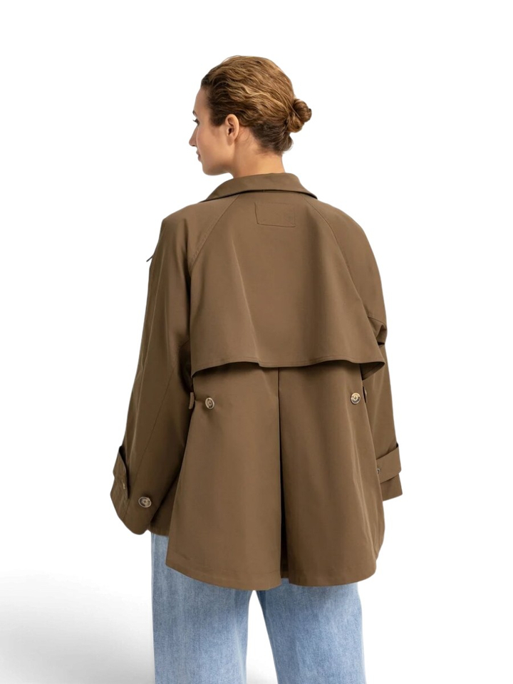 Kaki trenchcoat met opstaande kraag en rugflap Yaya