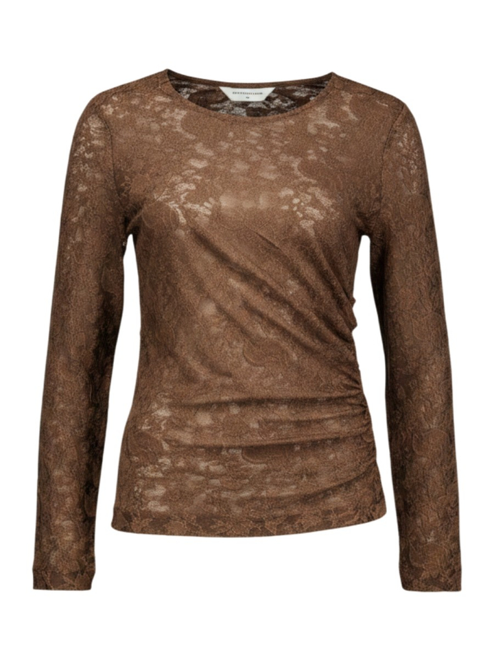 Bruine t-shirt met bloemen detail Brigitta MSCH Copenhagen
