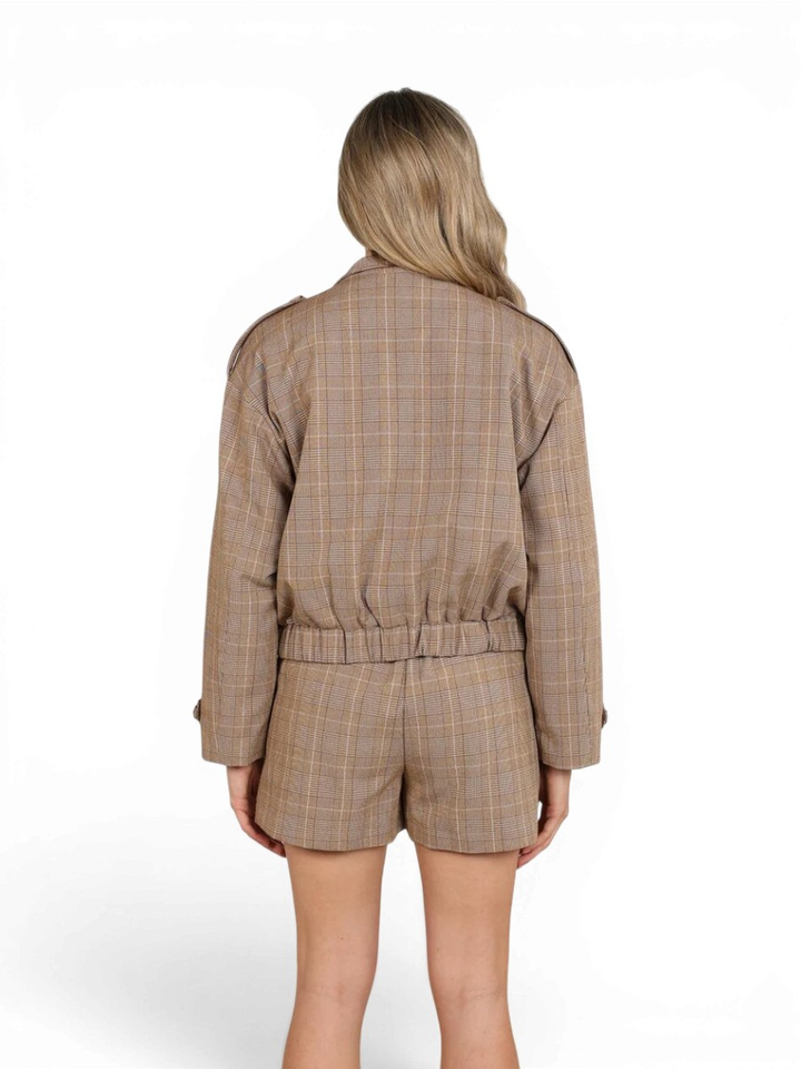 Toffee bruin geruiten jacket met schouderdetails Hope Nukus