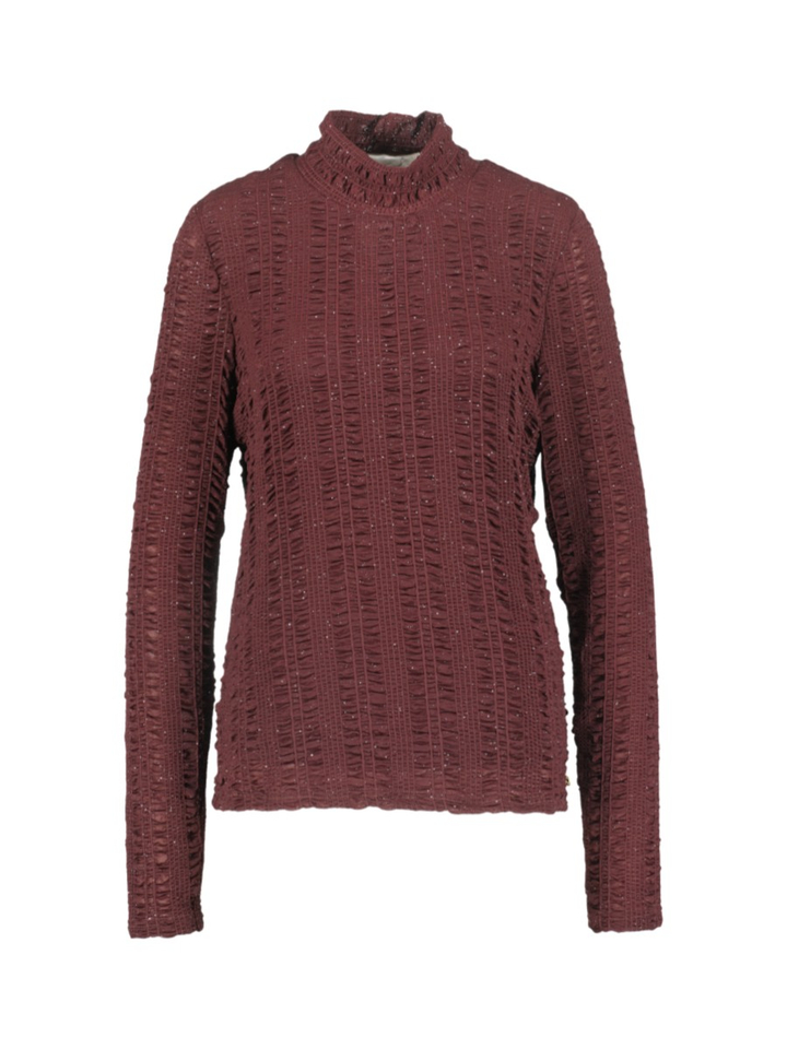 Bordeaux t-shirt met een subtiele glitter en een verfijnd structuurpatroon Goldie Nukus