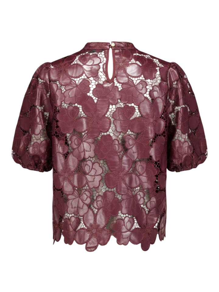 Bordeaux bloes met bloemenpatroon van imitatieleer Nicole Nukus