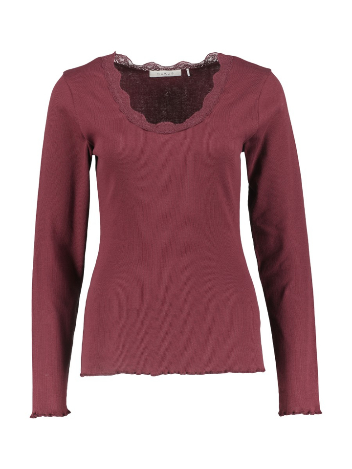 Bordeaux t-shirt met elegante kanten detail Mika Nukus