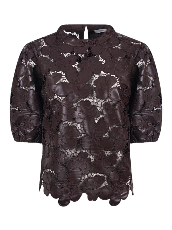 Bruine top met lederlook detal en kant Nicole Nukus 