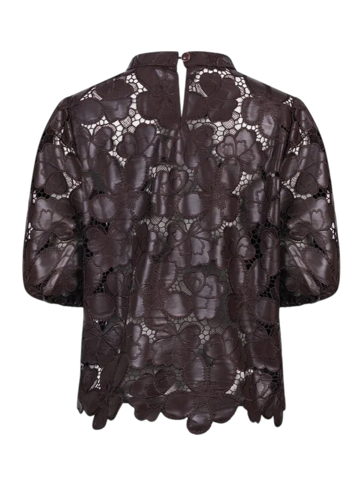 Bruine top met lederlook detal en kant Nicole Nukus 