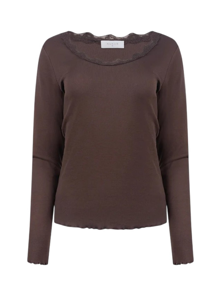 Bruine T-shirt met kanten boord Mika Nukus 