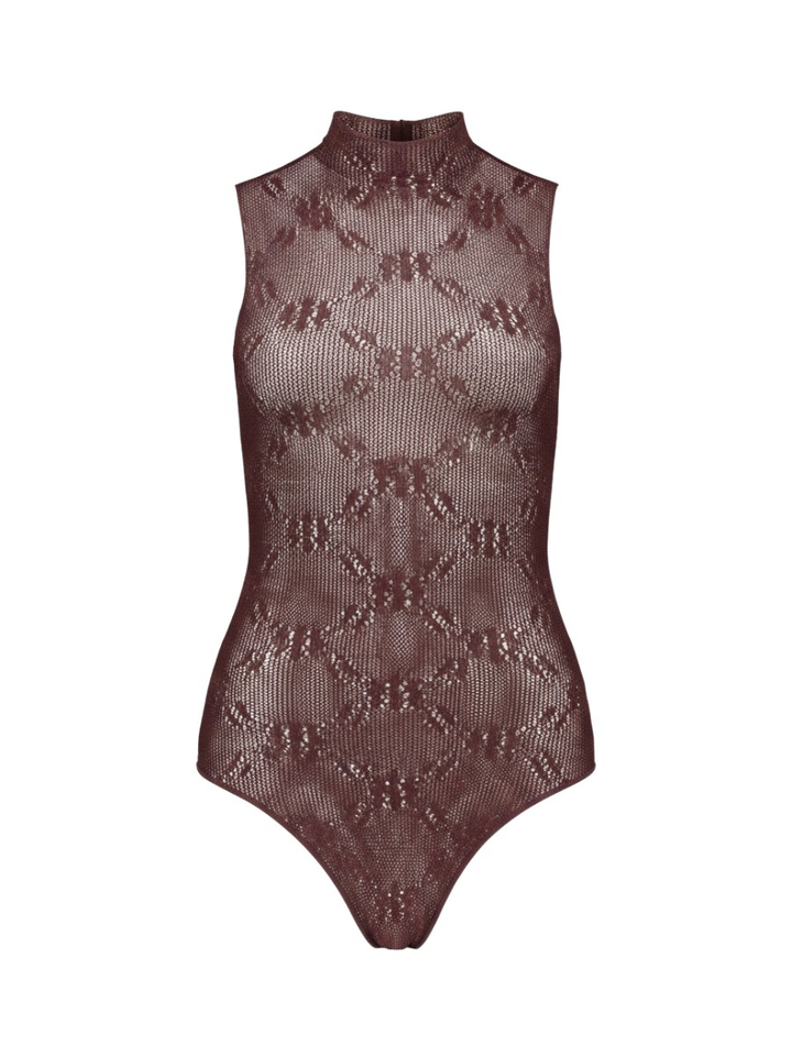 Bruine bodysuit met kantdetails en opstaande kraag Body Rae 