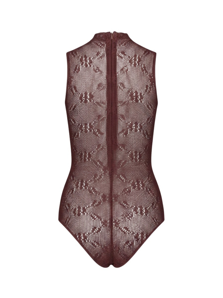 Bruine bodysuit met kantdetails en opstaande kraag Body Rae 