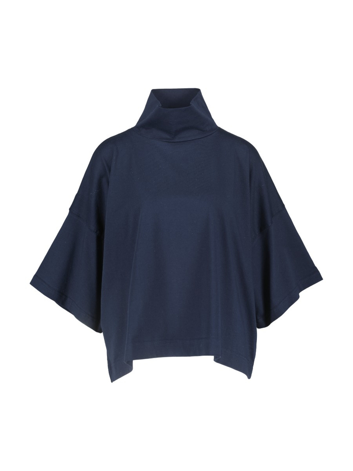 Oversized donkerblauwe t-shirt met opstaande kraag LOREN RAE
