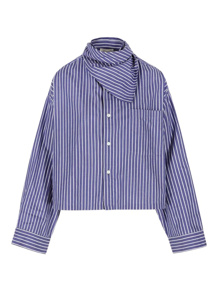 Blauwe gestreepte blouse met sjaal Nikki Rae