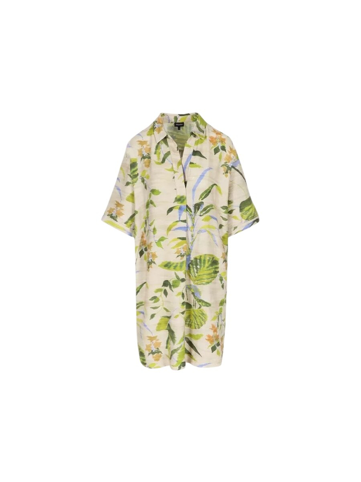 Beige jurk met blauwe en groene bloemenprint Radma Mayerline