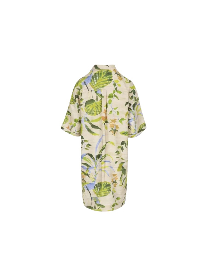 Beige jurk met blauwe en groene bloemenprint Radma Mayerline