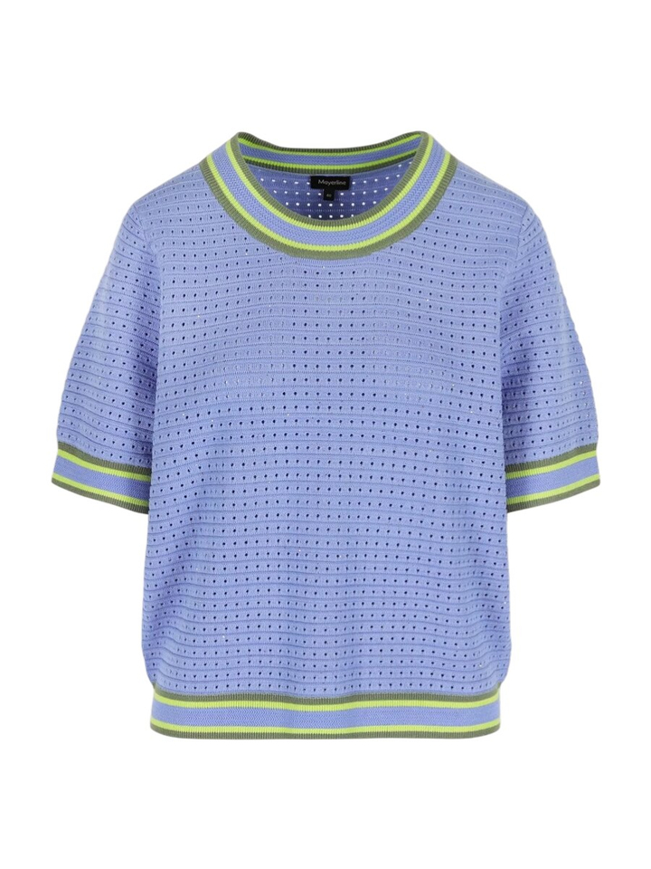 Blauwe trui met groene boord Ashley Mayerline