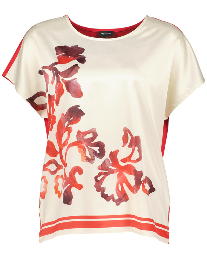 Beige t-shirt met opdruk en rode achterkant Mayerline