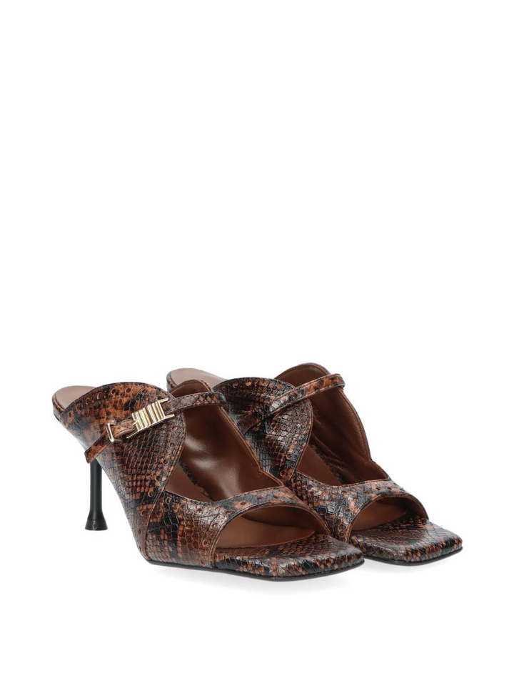 Chocolade bruine pyton sandalen met hak Raven March23