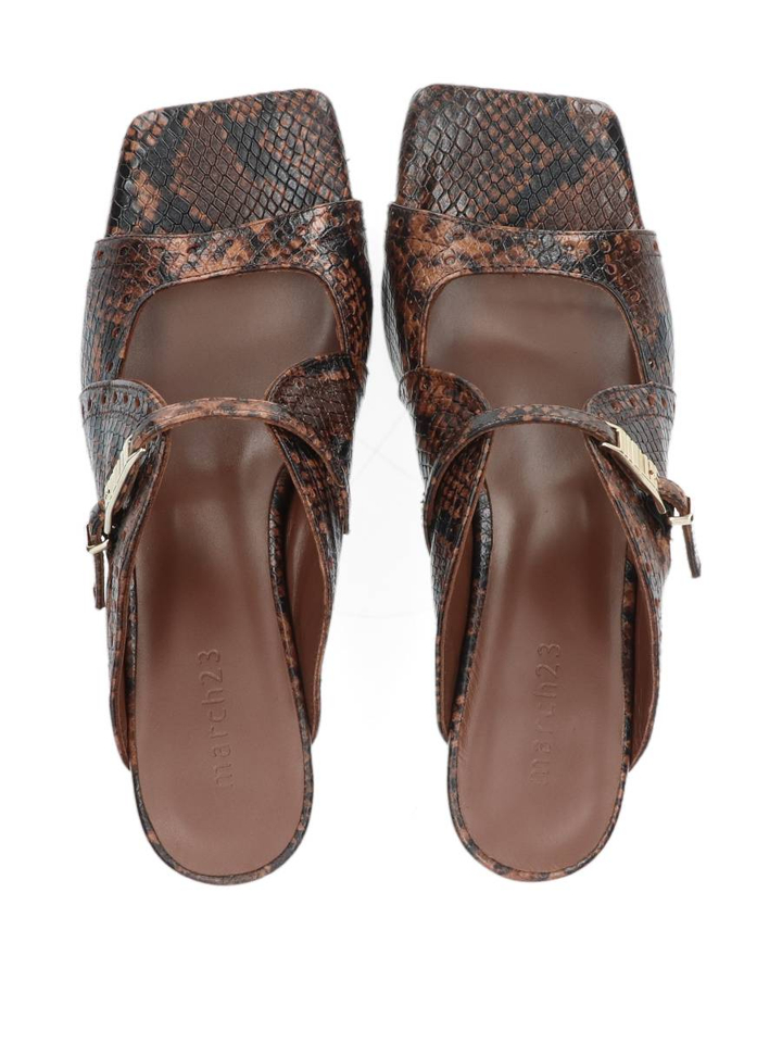 Chocolade bruine pyton sandalen met hak Raven March23