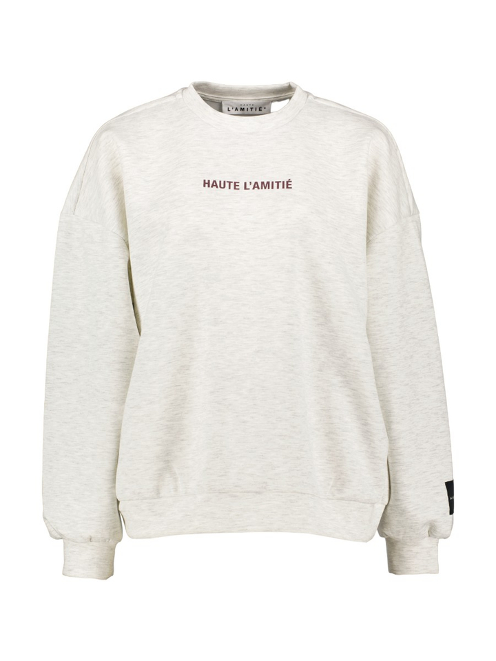 Lichtgijze sweater met bordeaux opdruk Haute L'amitie