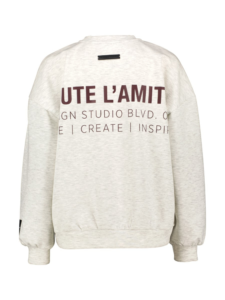 Lichtgijze sweater met bordeaux opdruk Haute L'amitie
