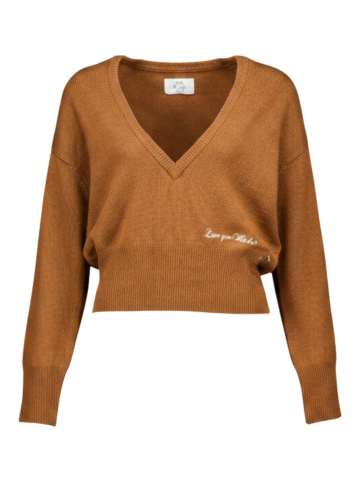 Cognac trui met V-hals ARMELLE Des Petits Hauts