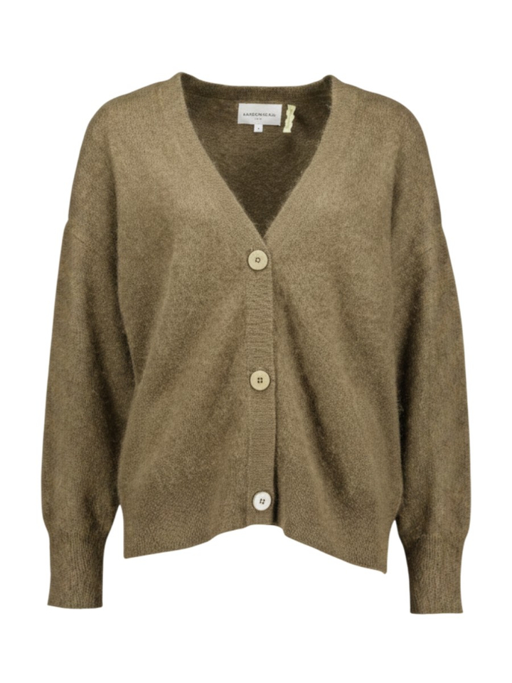 Kaki groene gilet in een mix van wol en kasjmier Grammya Les Tricots De Lea 
