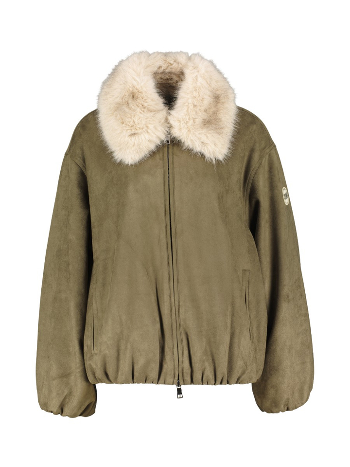 Groene suèdelook jas met imitatiebontkraag Crystal Como N01