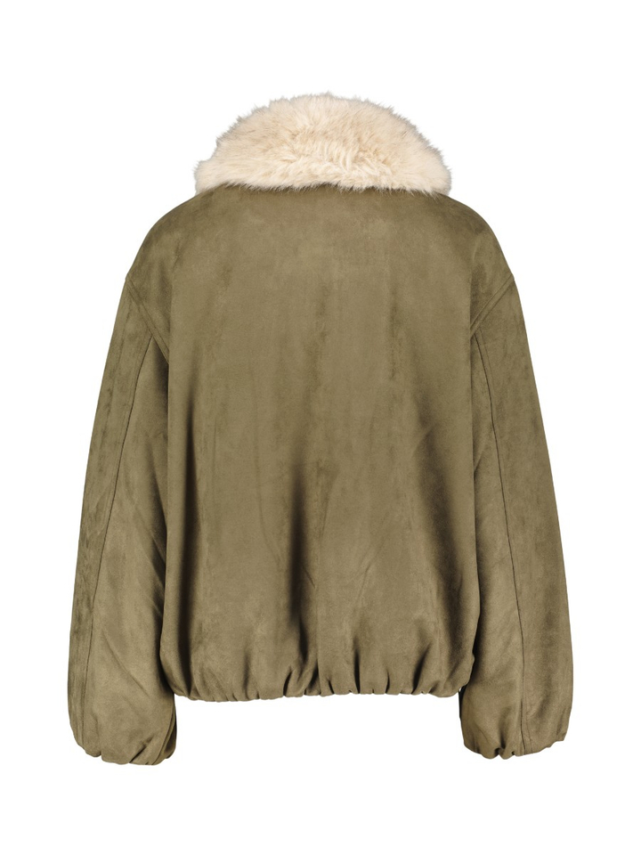 Groene suèdelook jas met imitatiebontkraag Crystal Como N01