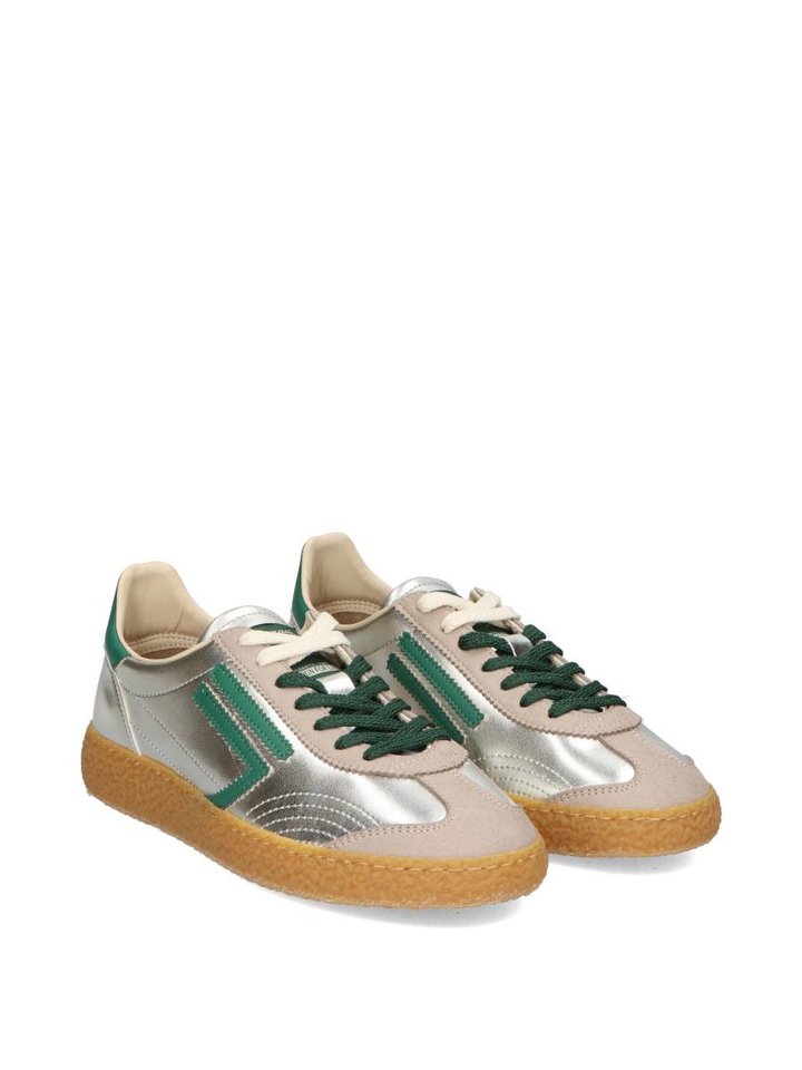 Zilverkleurige lage sneakers met groen detail