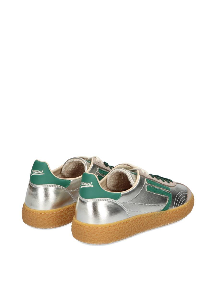 Zilverkleurige lage sneakers met groen detail