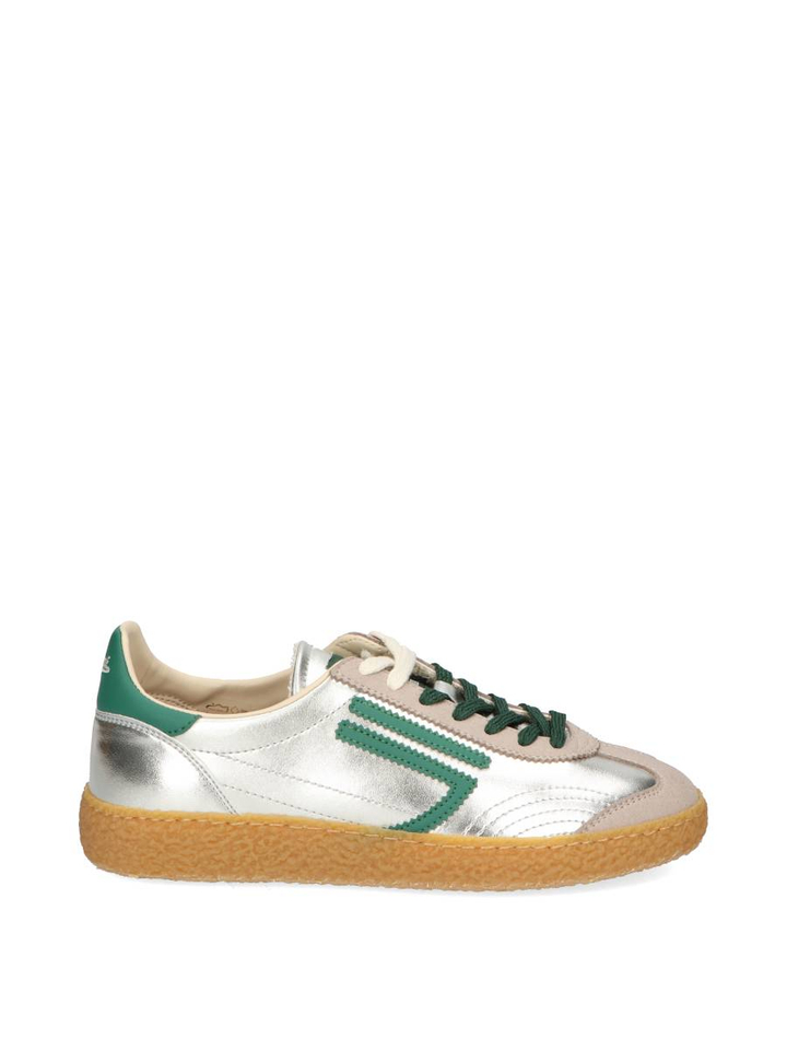 Zilverkleurige lage sneakers met groen detail
