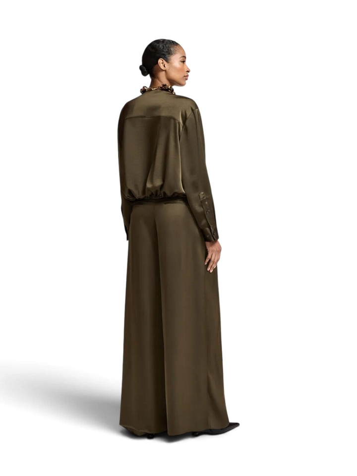 Kaki gedrapeerde wikkelblouse met V-hals Kolkwitzia Essentiel