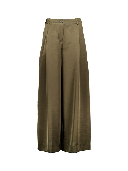 Kaki satijnen broek met brede pijp Katerina Essentiel