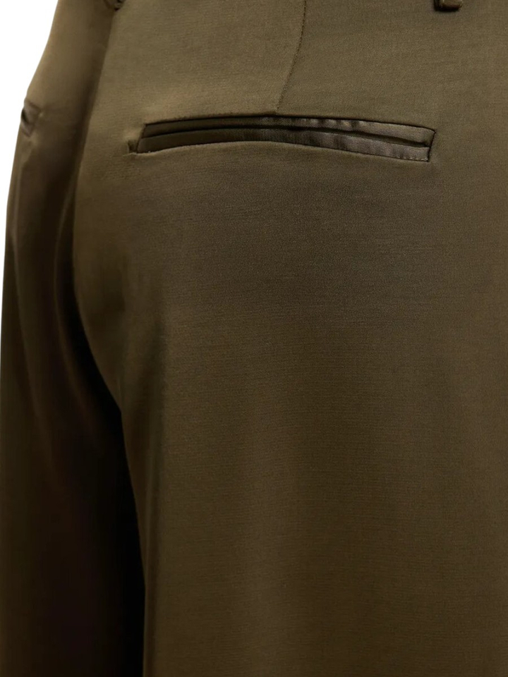 Kaki satijnen broek met brede pijp Katerina Essentiel
