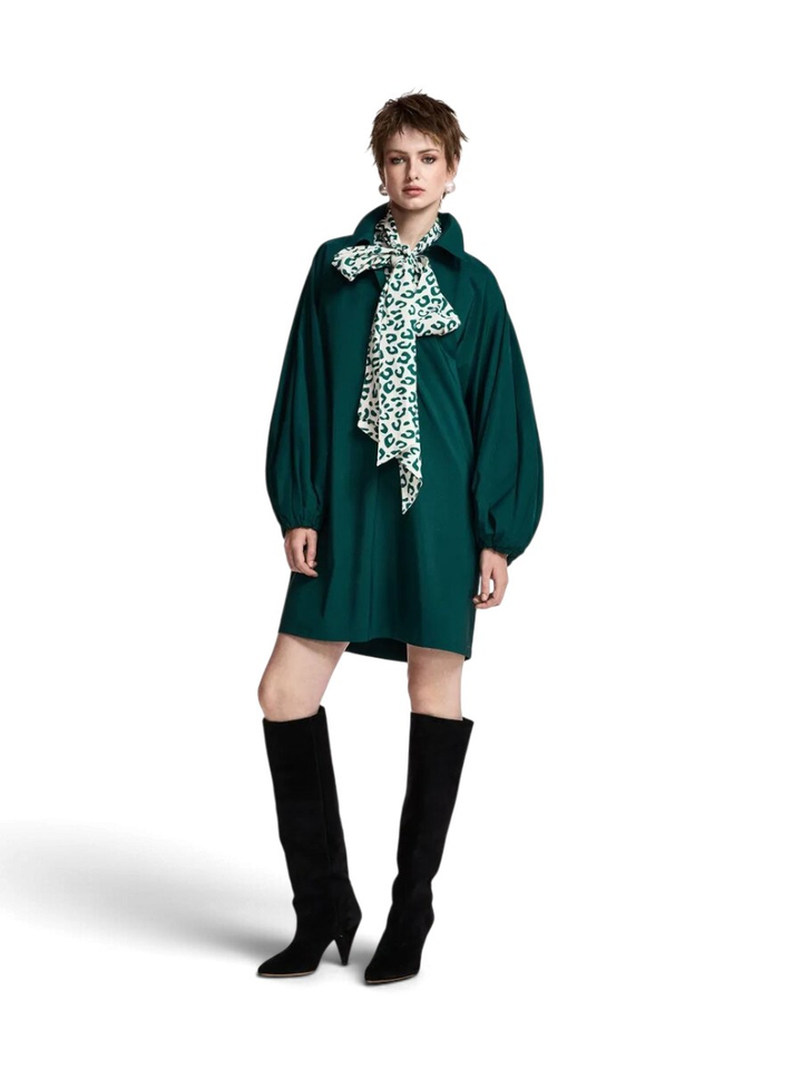 Donkergroene oversized mini-jurk met pofmouwen Keagan Essentiel