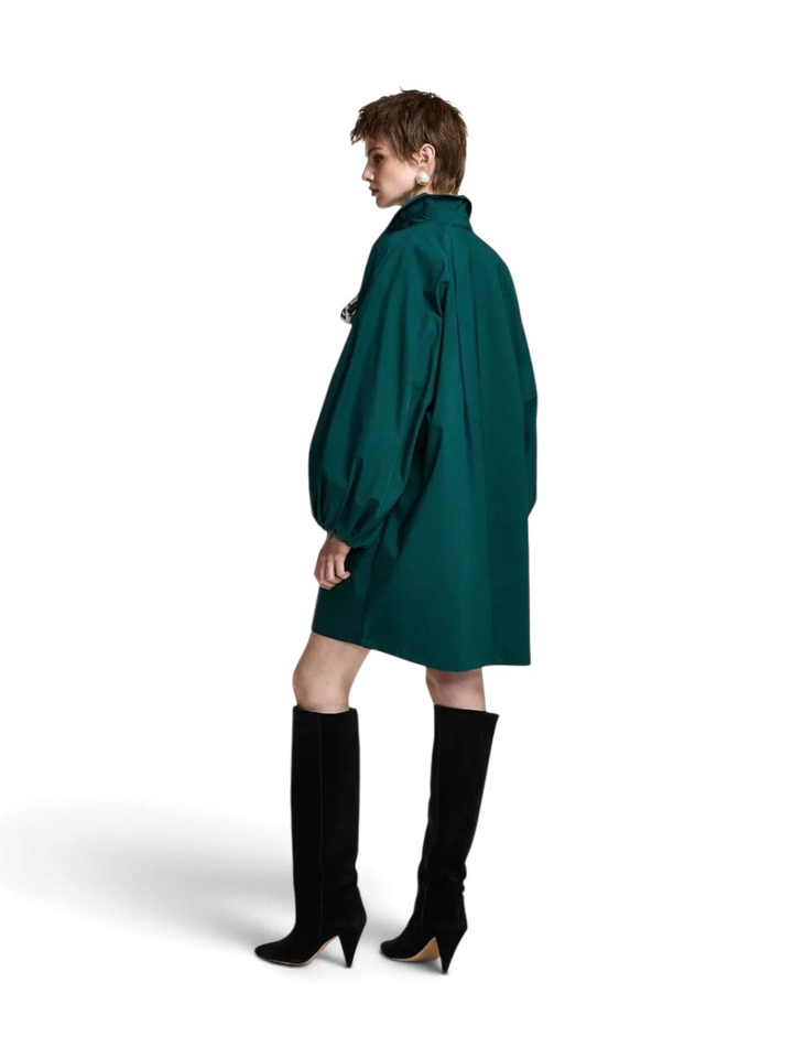 Donkergroene oversized mini-jurk met pofmouwen Keagan Essentiel