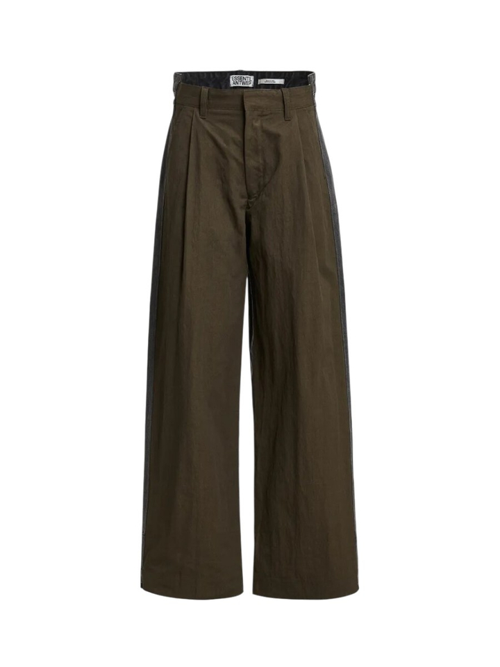 Kaki en zwarte broek met brede pijpen van twee verschillende stoffen Krisp Essentiel