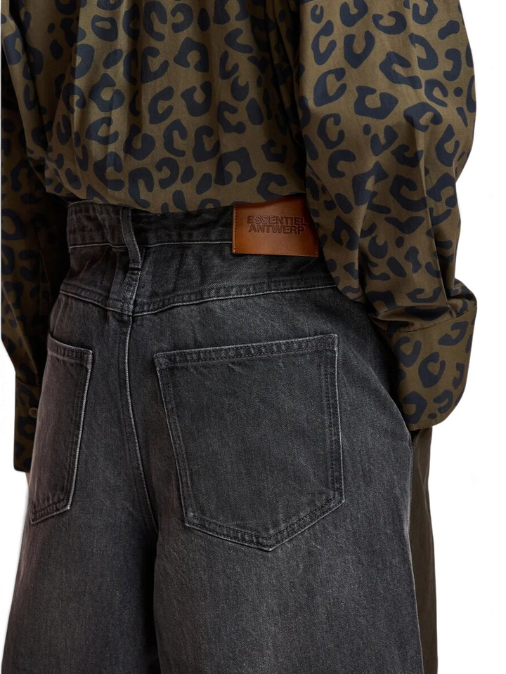 Kaki en zwarte broek met brede pijpen van twee verschillende stoffen Krisp Essentiel