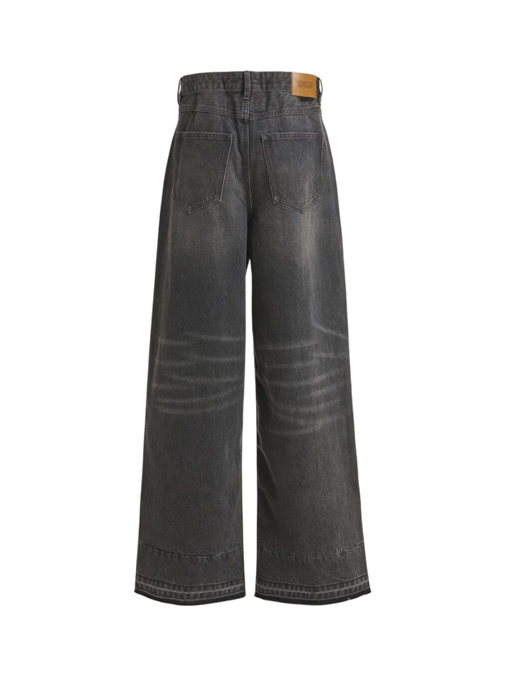 Kaki en zwarte broek met brede pijpen van twee verschillende stoffen Krisp Essentiel