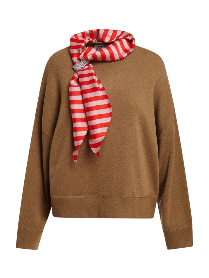 Camel kleurige trui van wolmix met gestreepte sjaal Kurtis Essentiel 