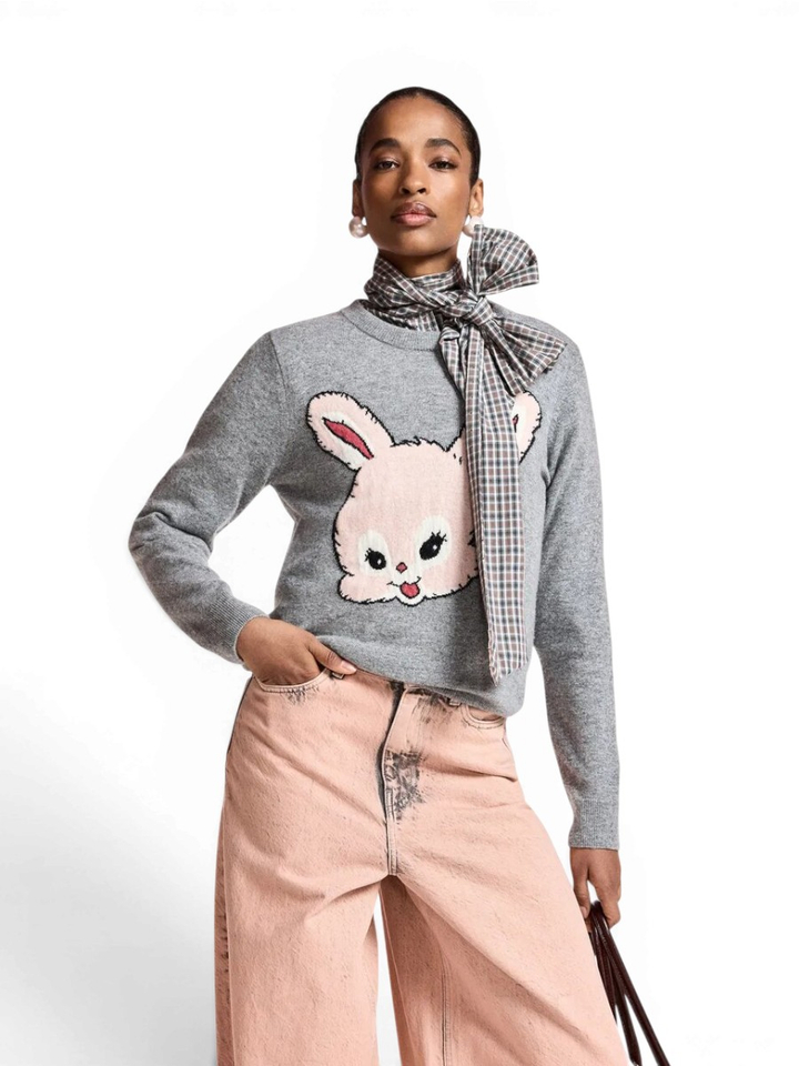 Trui van een wolmix met konijnenhaar, in intarsia-patroon, grijs en roze Kapital Essentiel